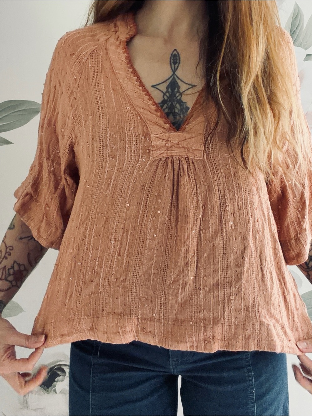 Free People striped peach Get Over It top size small